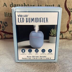 Blue LED Humidifier size 3.1 inches W X 3.1 in L X 3.6 inches H